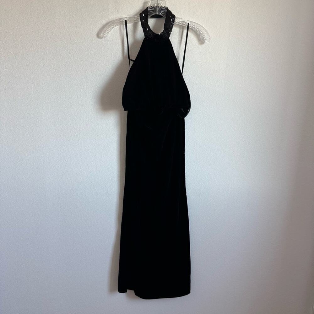 Staud Black Velvet Sequins Halter Cut Out Maxi‎ Dress Size: S